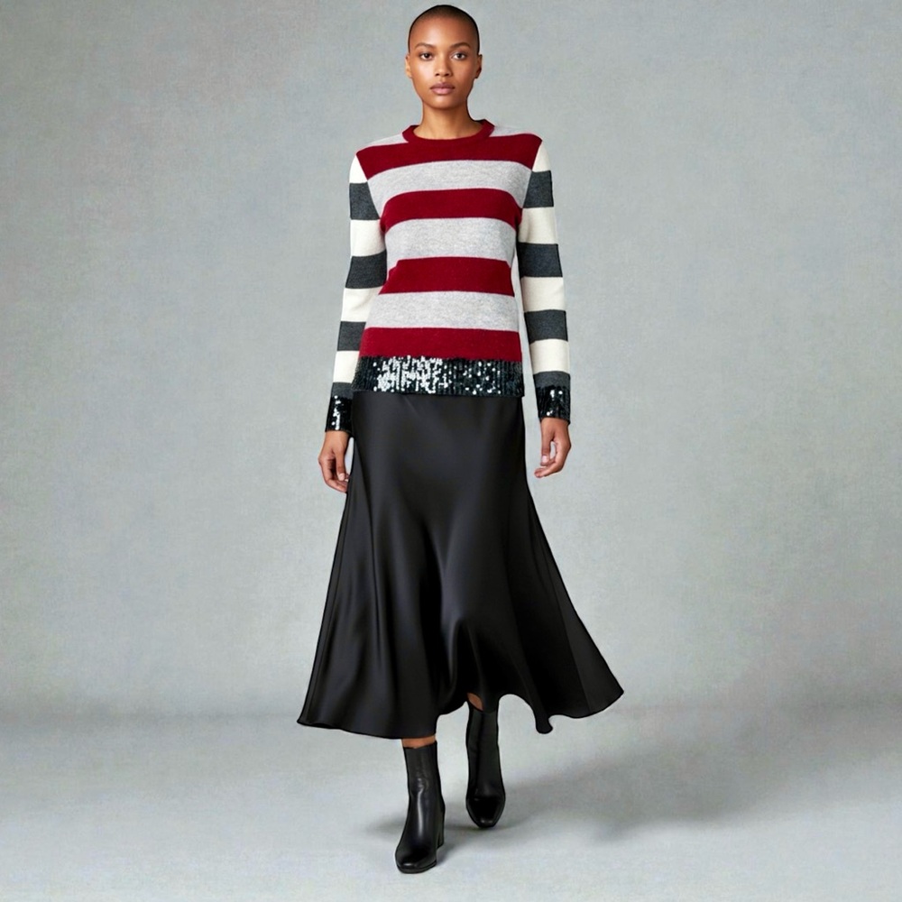 Luisa Cerano Striped Sequinned Holiday Sweater